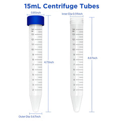 Non- Sterilized Transparent 15ml Graduated Centrifuge Tube, Polyproplyene, Conical Bottom,Leak Proof Tubes Pack of 50